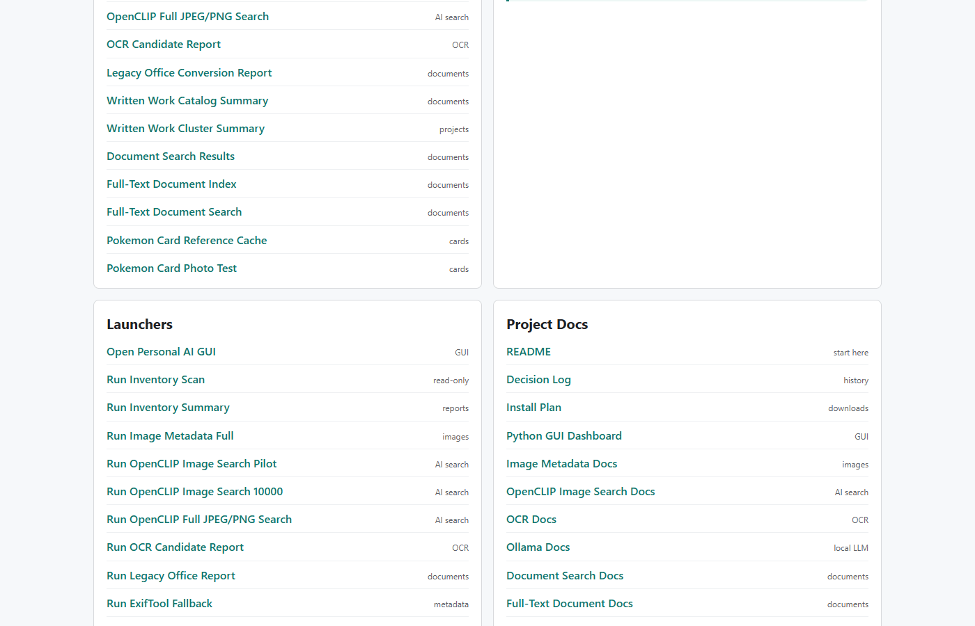 Personal AI dashboard launchers and project documentation